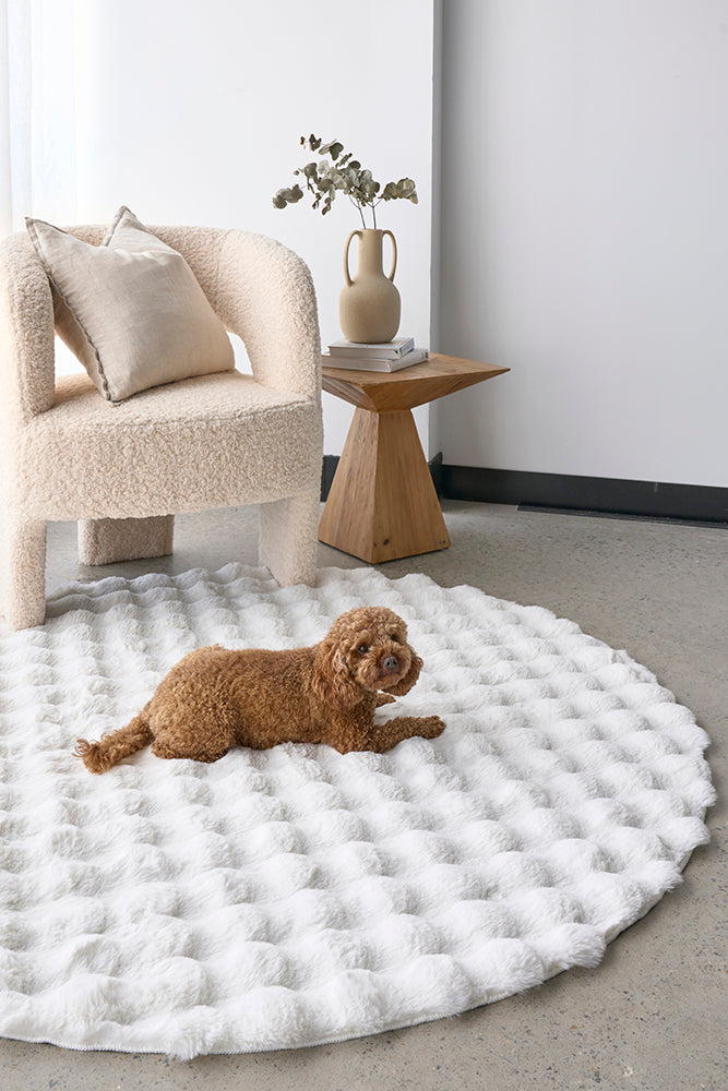 Bubble White Round - Machine Washable Rug