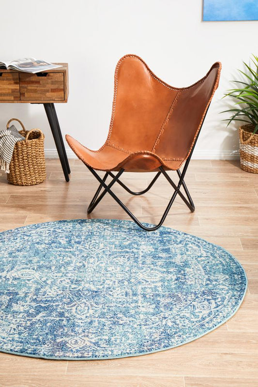 Evoke Muse Blue Transitional Round Rug