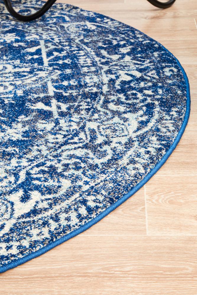 Evoke Contrast Navy Transitional Round Rug