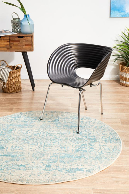 Evoke Glacier White Blue Transitional Round Rug