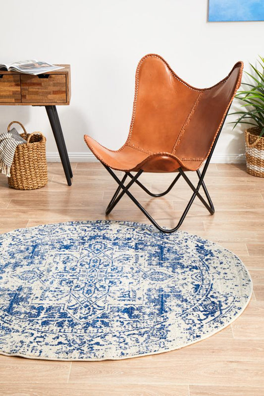 Evoke Horizon White Navy Transitional Round Rug