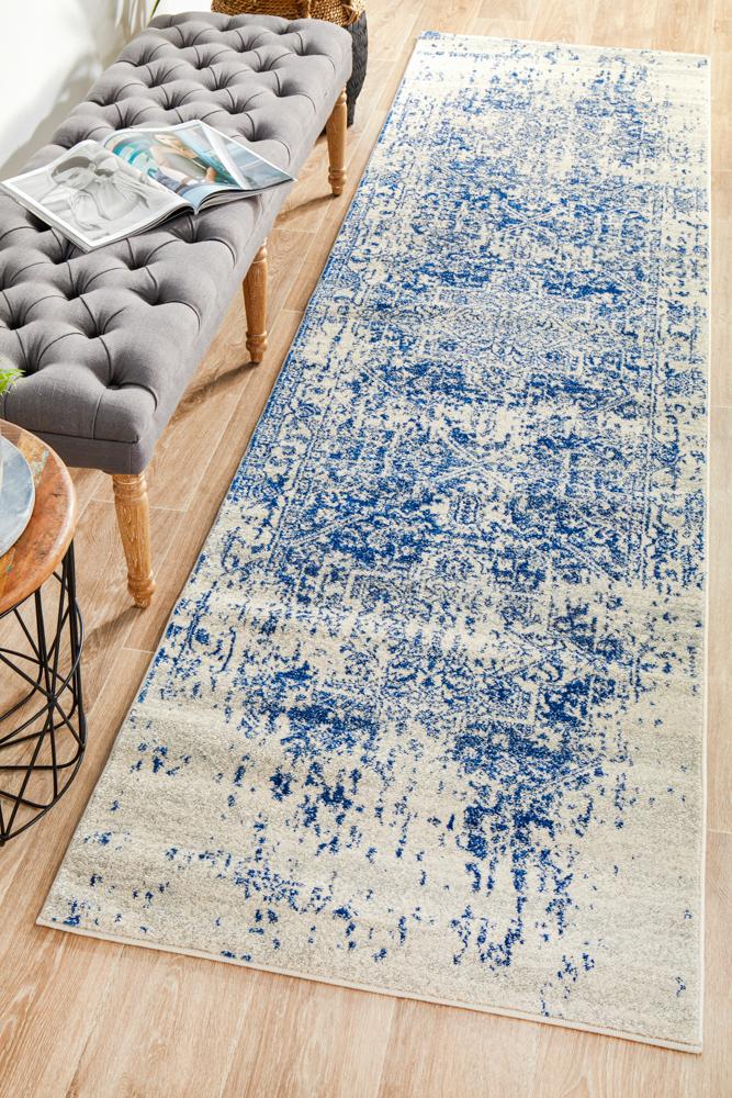 Evoke Horizon White Navy Transitional Runner Rug