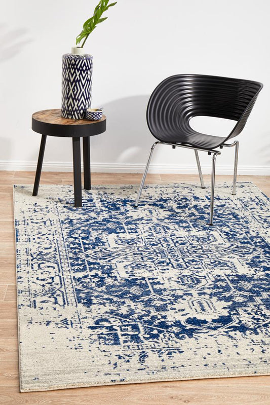 Evoke Horizon White Navy Transitional Rug