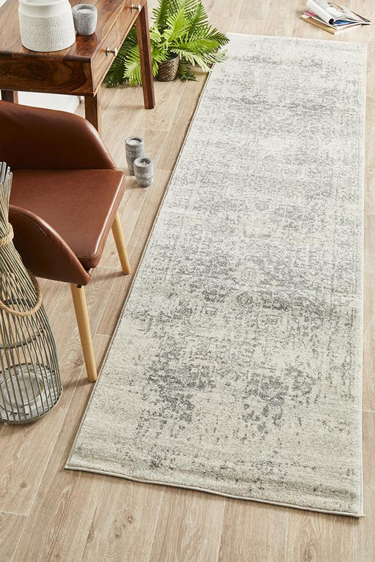 Evoke Dream White Silver Transitional Runner Rug