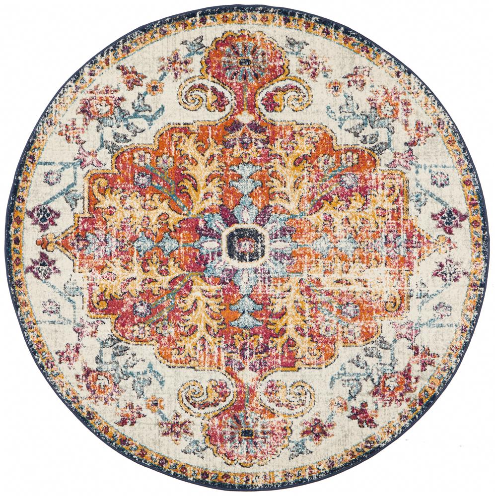 Evoke Carnival White Transitional Round Rug