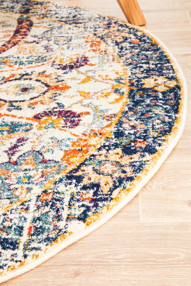 Evoke Peacock Ivory Transitional Round Rug