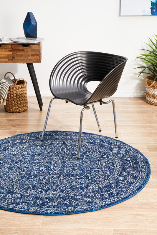 Evoke Artist Navy Transitional Round Rug