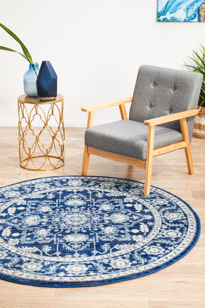 Evoke Release Navy Transitional Round Rug