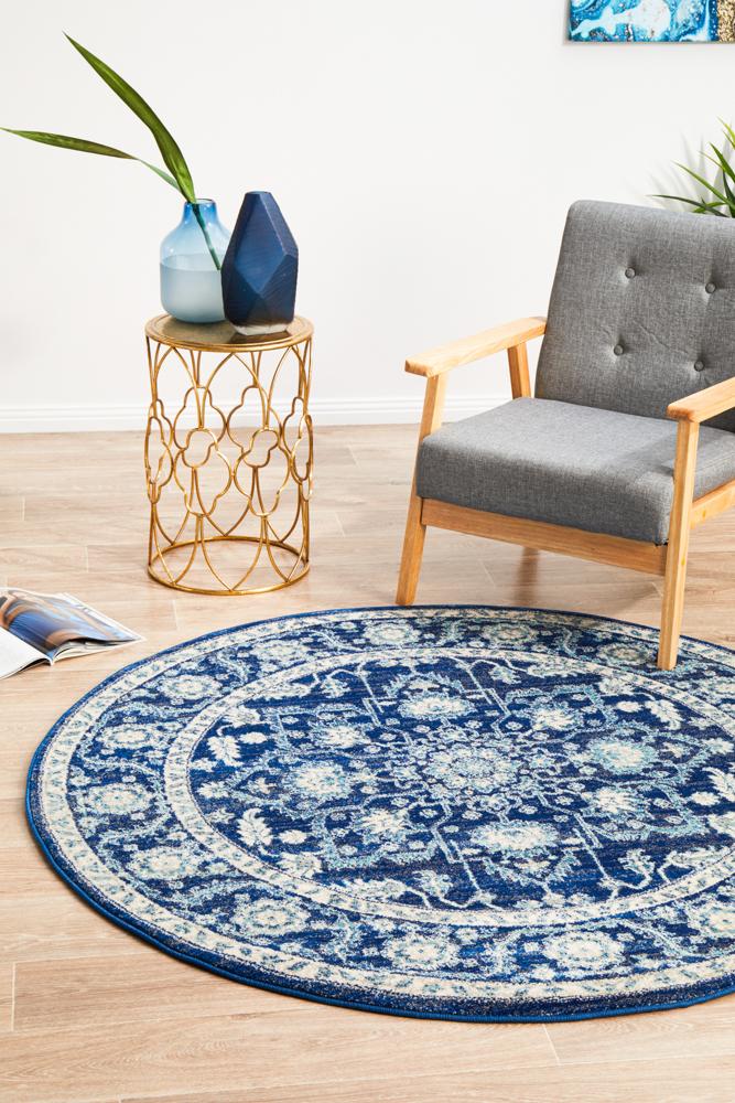 Evoke Release Navy Transitional Round Rug