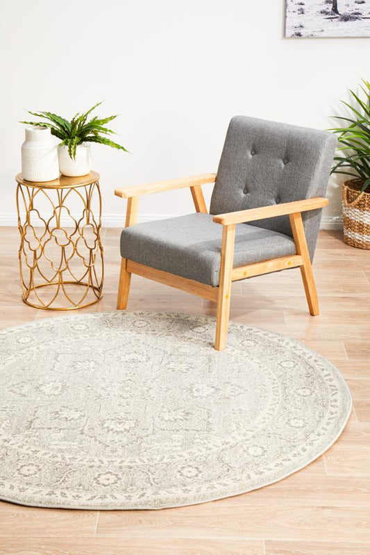 Evoke Silver Flower Transitional Round Rug