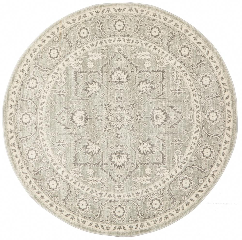 Evoke Silver Flower Transitional Round Rug