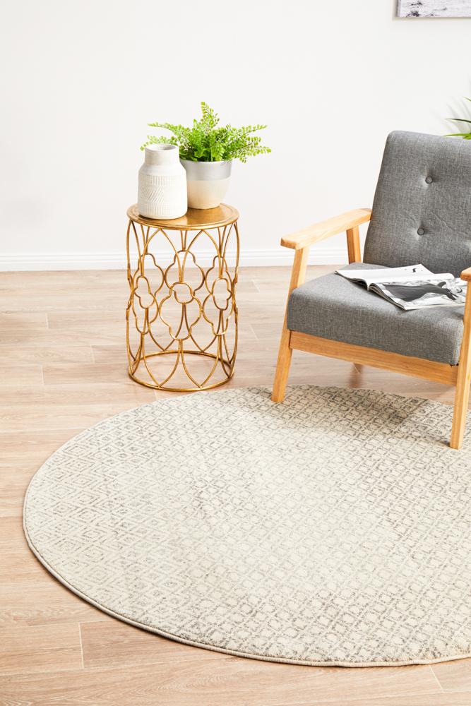 Evoke Diamond Grey Transitional Round Rug